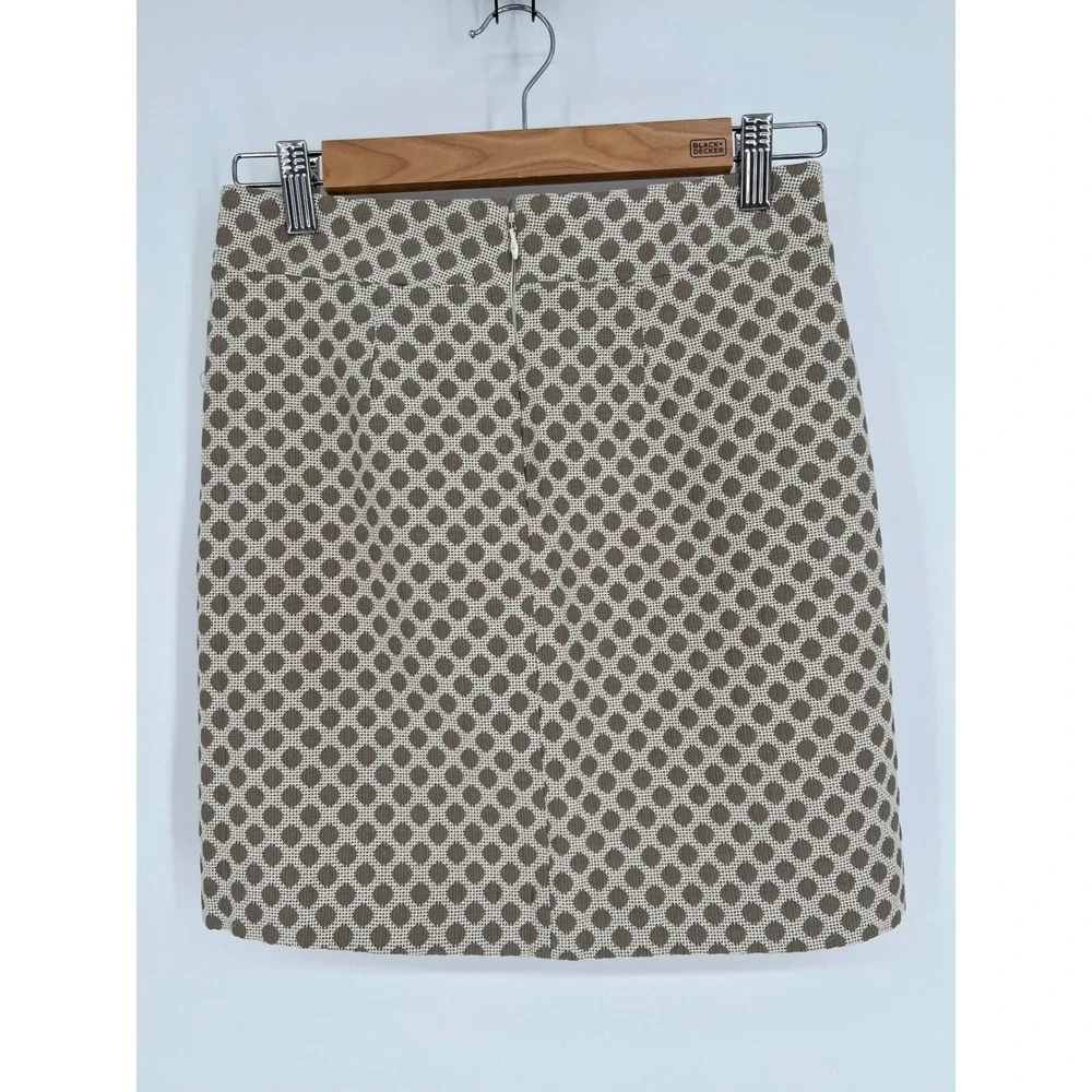 Ann Taylor Loft Woven Mini Skirt - Brown Polka Dot Print,‎ Fitted Lined Sz 0P